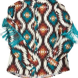 Aztec Fringe Button-Up Shirt Western